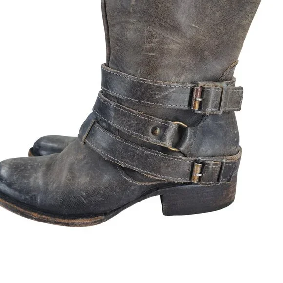Freebird Irish Distressed Leather Knee High Harness Riding Boots Size 6 Moto